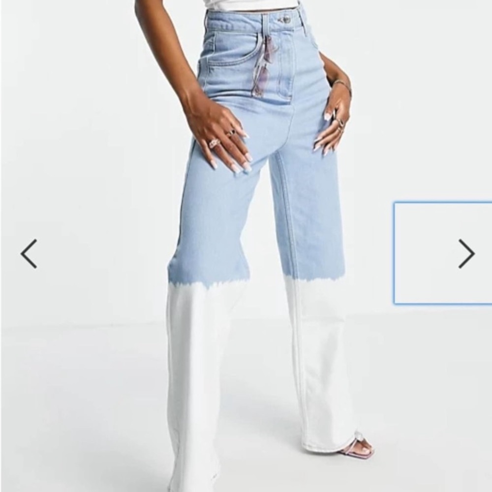 ASOS LUXE HIGHWAISTED DIP DYE WIDE LEG DENIM JEANS